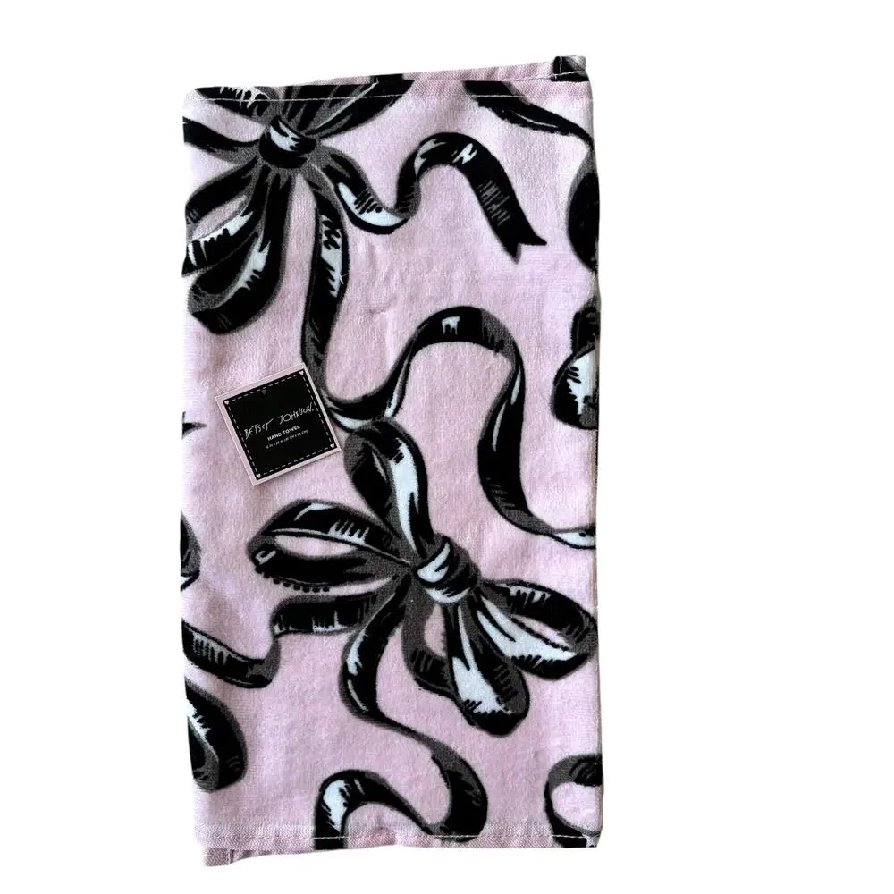 3pc Betsey Johnson BALLET BOWS Towel Set 2 Bath 1 Hand Pink & Black NEW